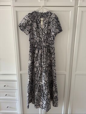 Anthropologie Sommerset Black & White Floral Tiered Maxi Dress
